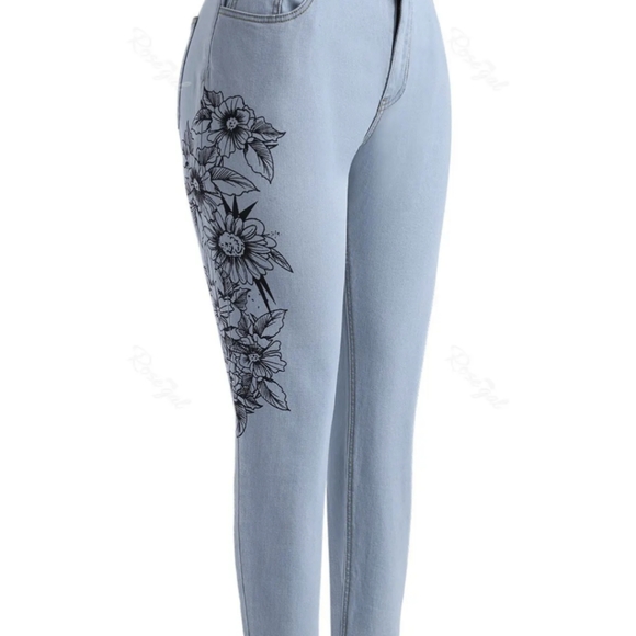 Plus Size 18 Women's Light Wash Floral Side Skinny Jeans Women's 2X New 18 - Picture 6 of 15